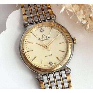 WYLER Diamond Dual Gold & Silver T Quartz Vintage Wristwatch - 27mm - WORKS!